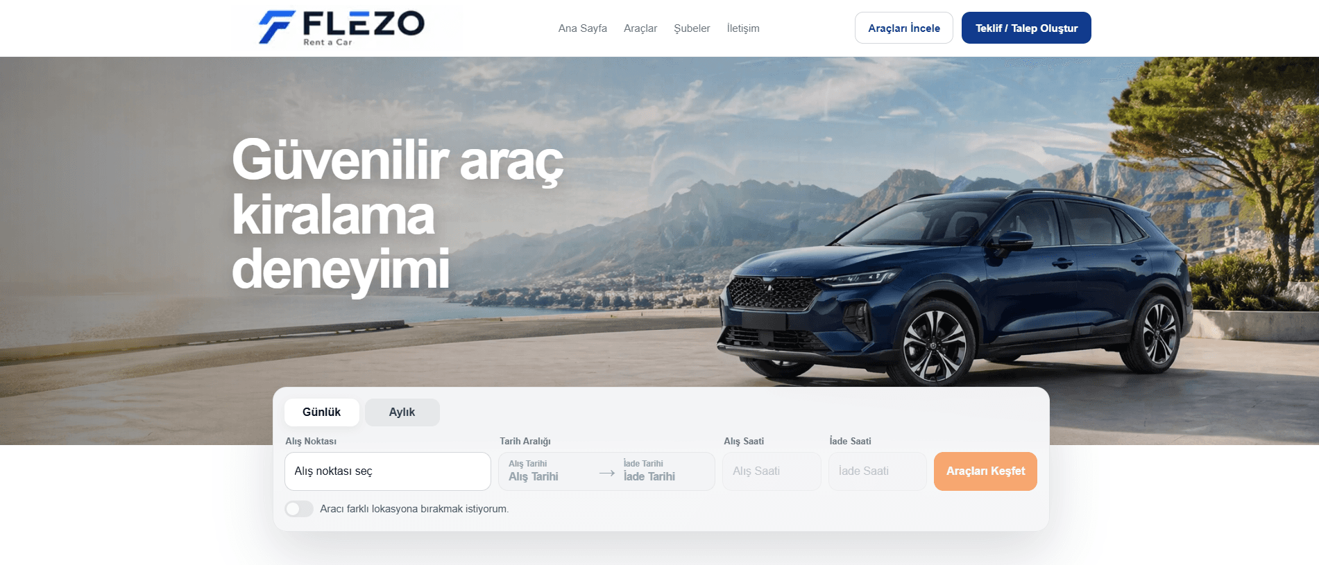 Flezo müşteri web sitesi ekranı